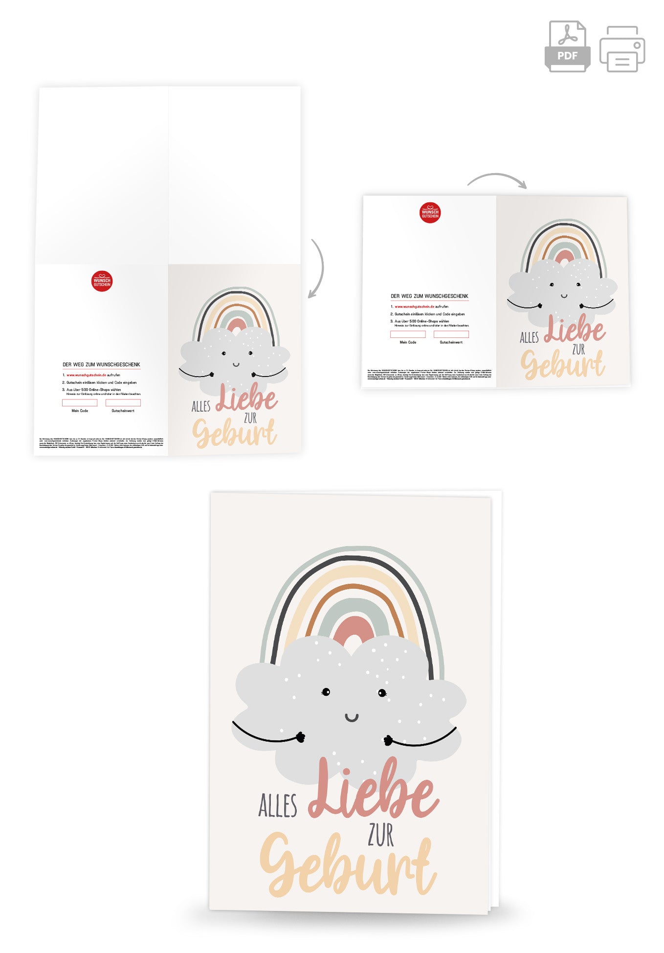 Wunschgutschein Alles Liebe zur Geburt - Wolke Regenbogen PDF – Geschenkgutschein Ansicht 4