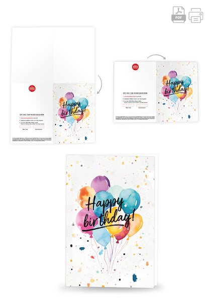 Wunschgutschein Happy Birthday - Ballons Aquarell – Geschenkgutschein Ansicht 4