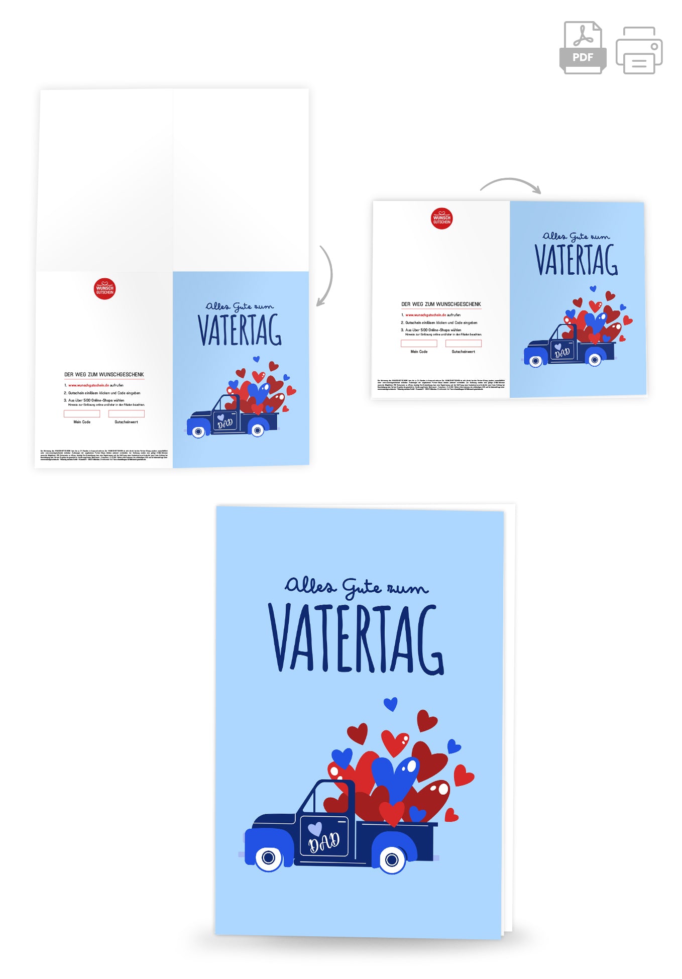 Wunschgutschein Alles Gute zum Vatertag - Laster Herzen Blau – Geschenkgutschein Ansicht 4