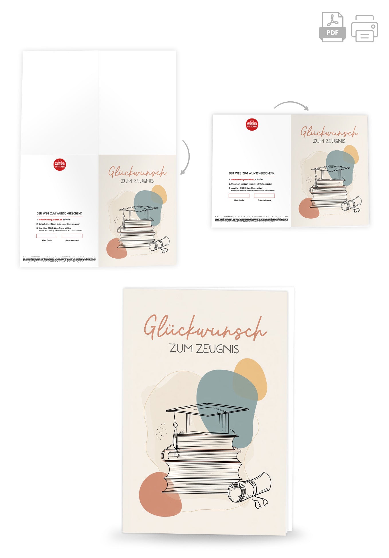 Wunschgutschein Glückwunsch Zeugnis - Bücher und Hut – Geschenkgutschein Ansicht 4