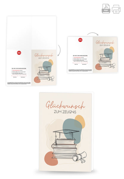 Wunschgutschein Glückwunsch Zeugnis - Bücher und Hut – Geschenkgutschein Ansicht 4
