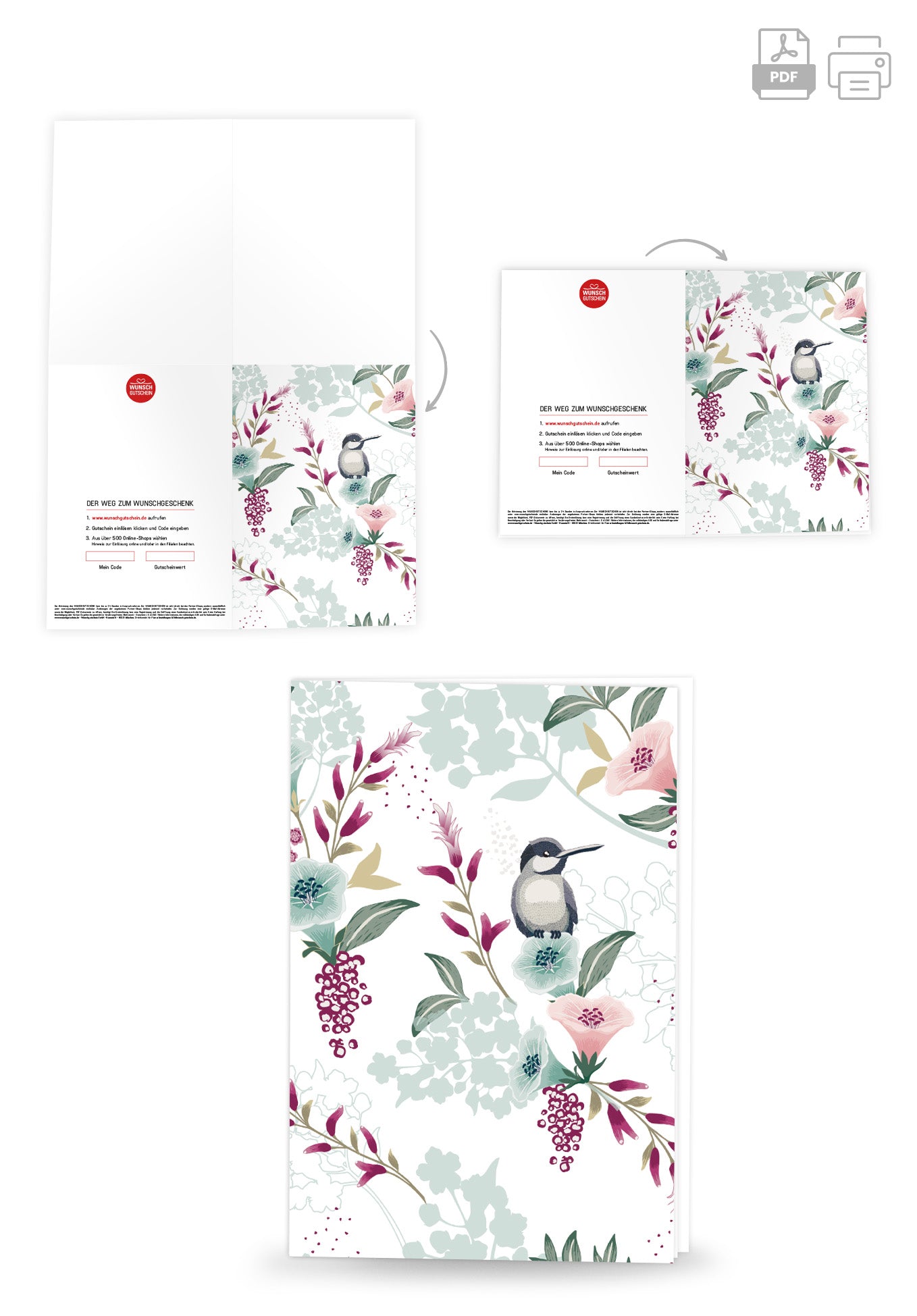 Wunschgutschein Vogel auf Blume PDF – Geschenkgutschein Ansicht 4