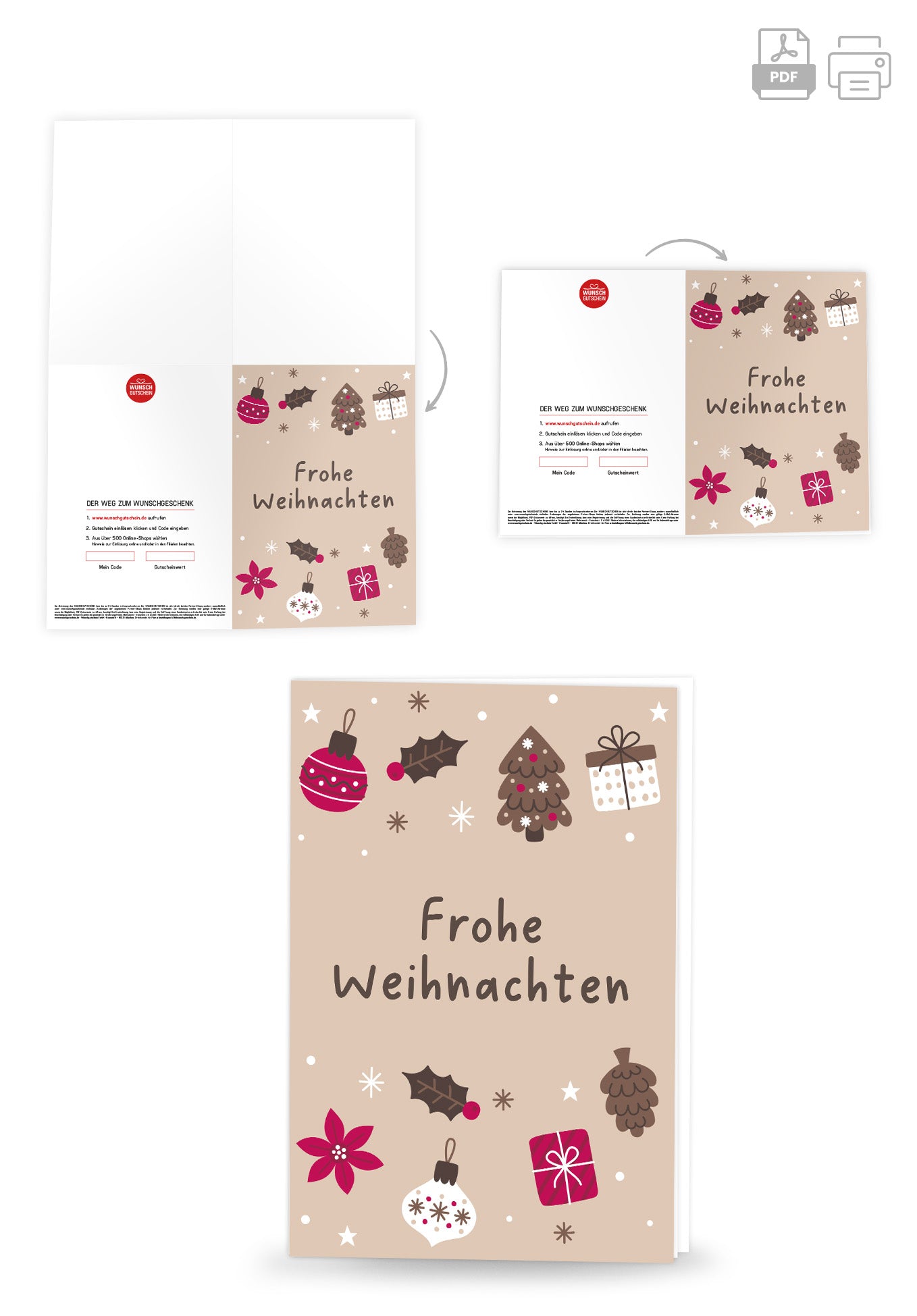 Wunschgutschein Frohe Weihnachten - Ornamente Beige – Geschenkgutschein Ansicht 4