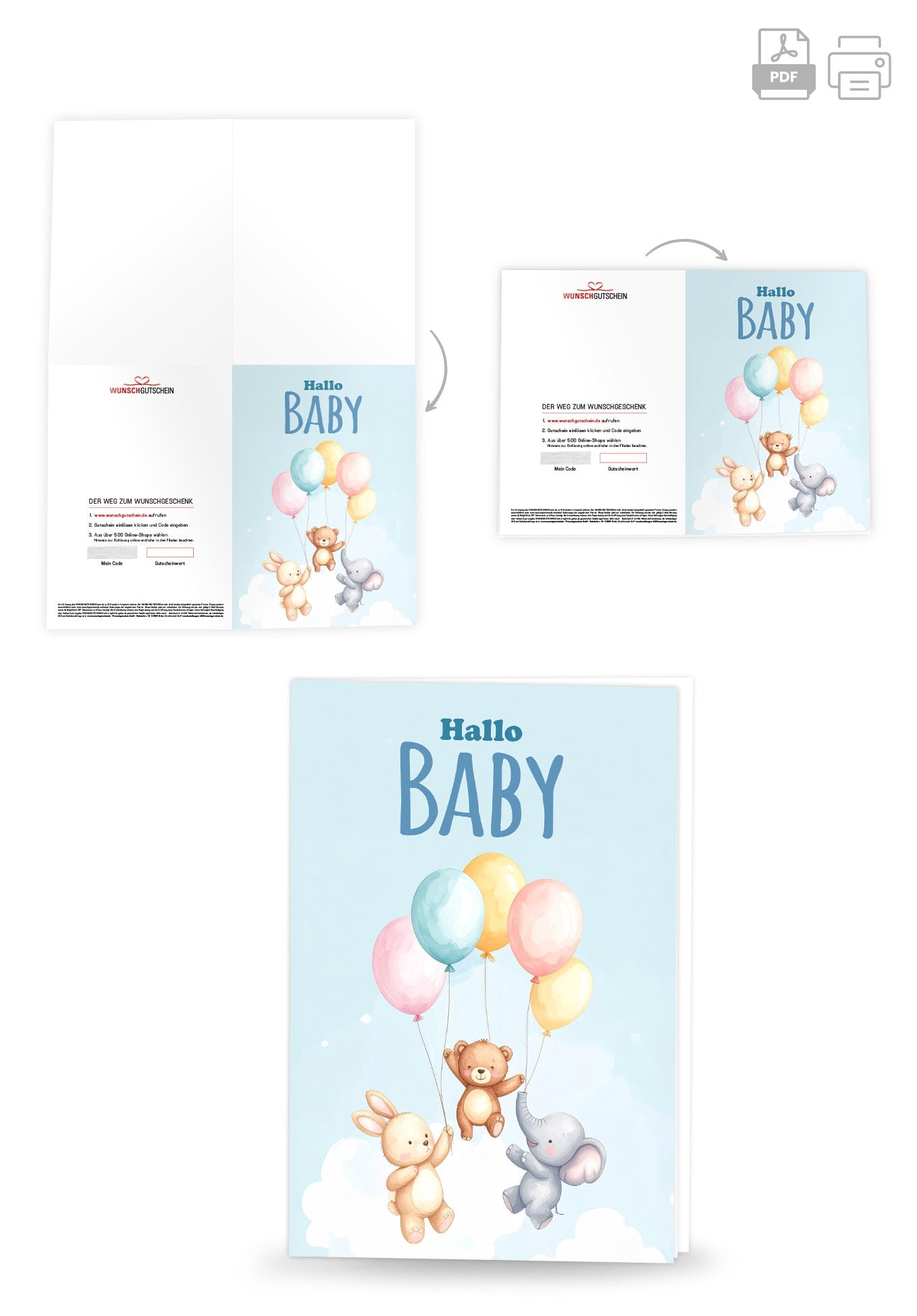 Wunschgutschein Hallo Baby - Ballons Tiere PDF – Geschenkgutschein Ansicht 4