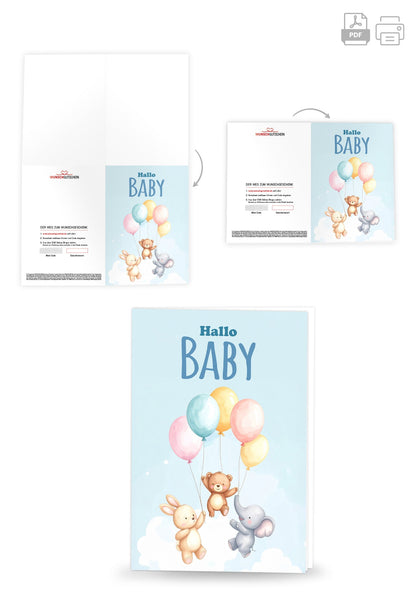 Wunschgutschein Hallo Baby - Ballons Tiere PDF – Geschenkgutschein Ansicht 4