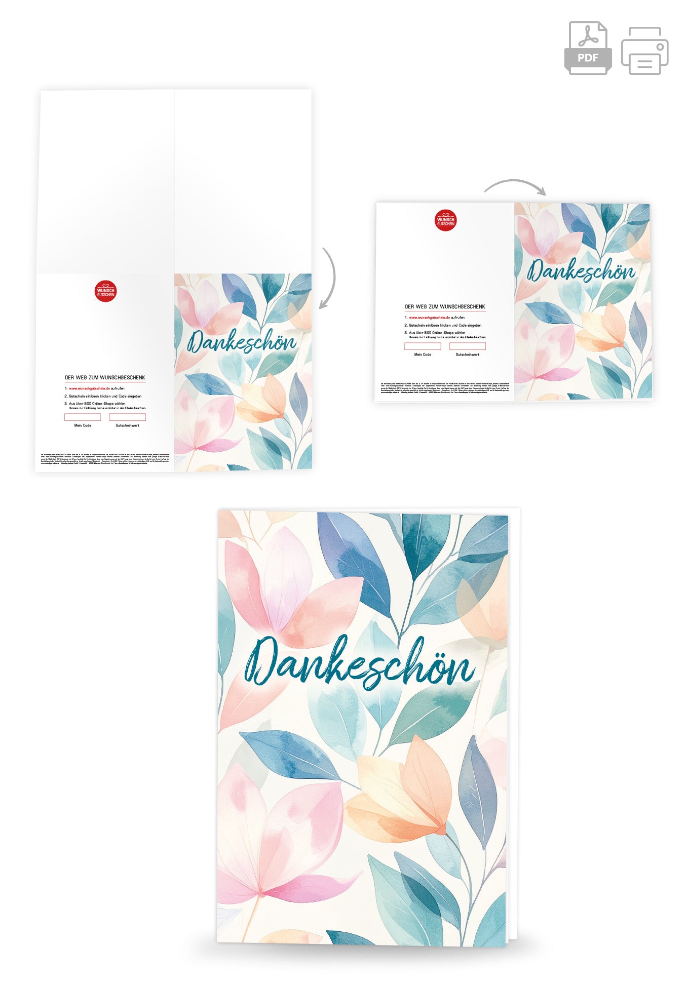 Wunschgutschein Dankeschön - Blätter Bunt PDF – Geschenkgutschein Ansicht 4