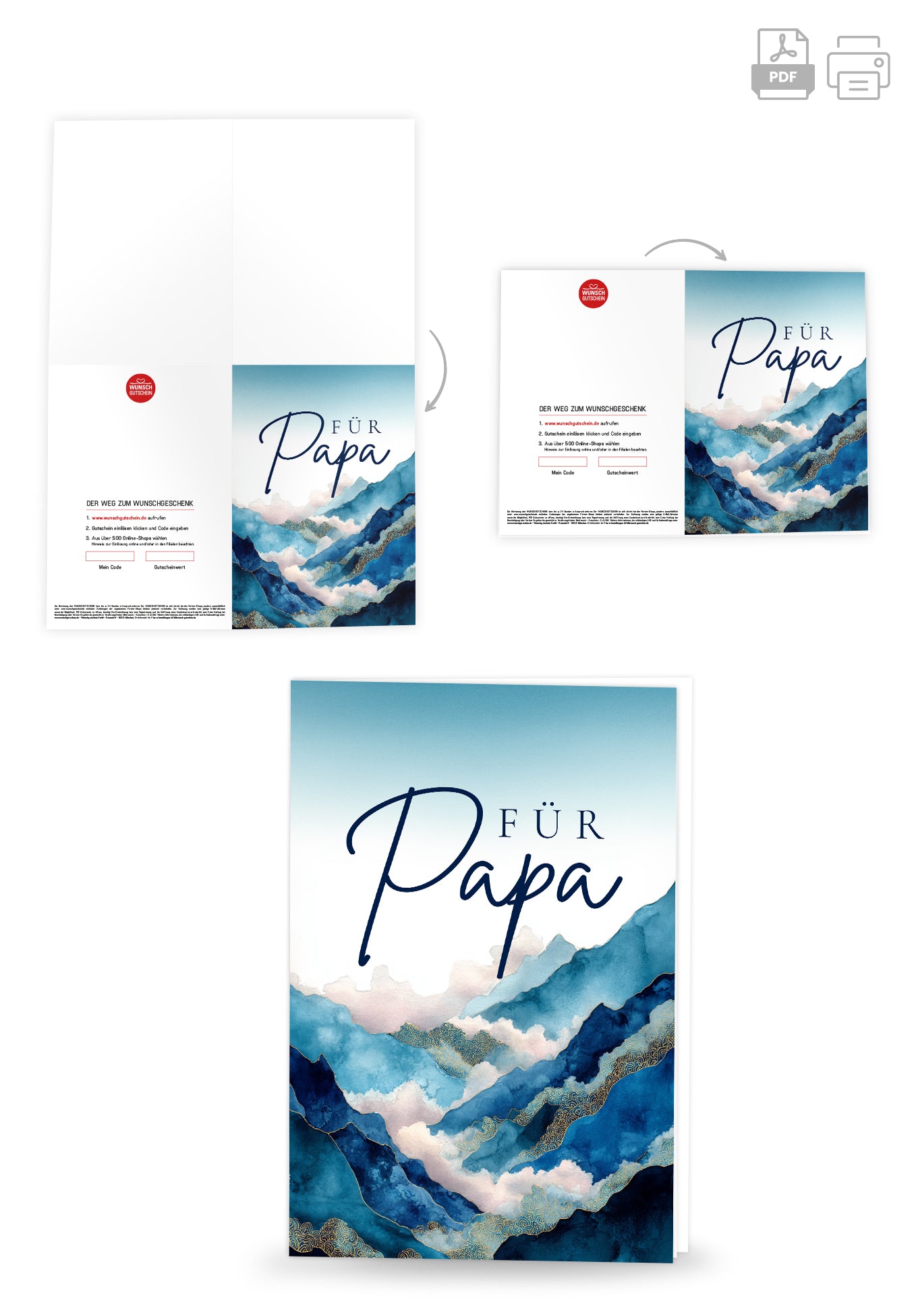 Wunschgutschein Für Papa - Berge Blau PDF – Geschenkgutschein Ansicht 4