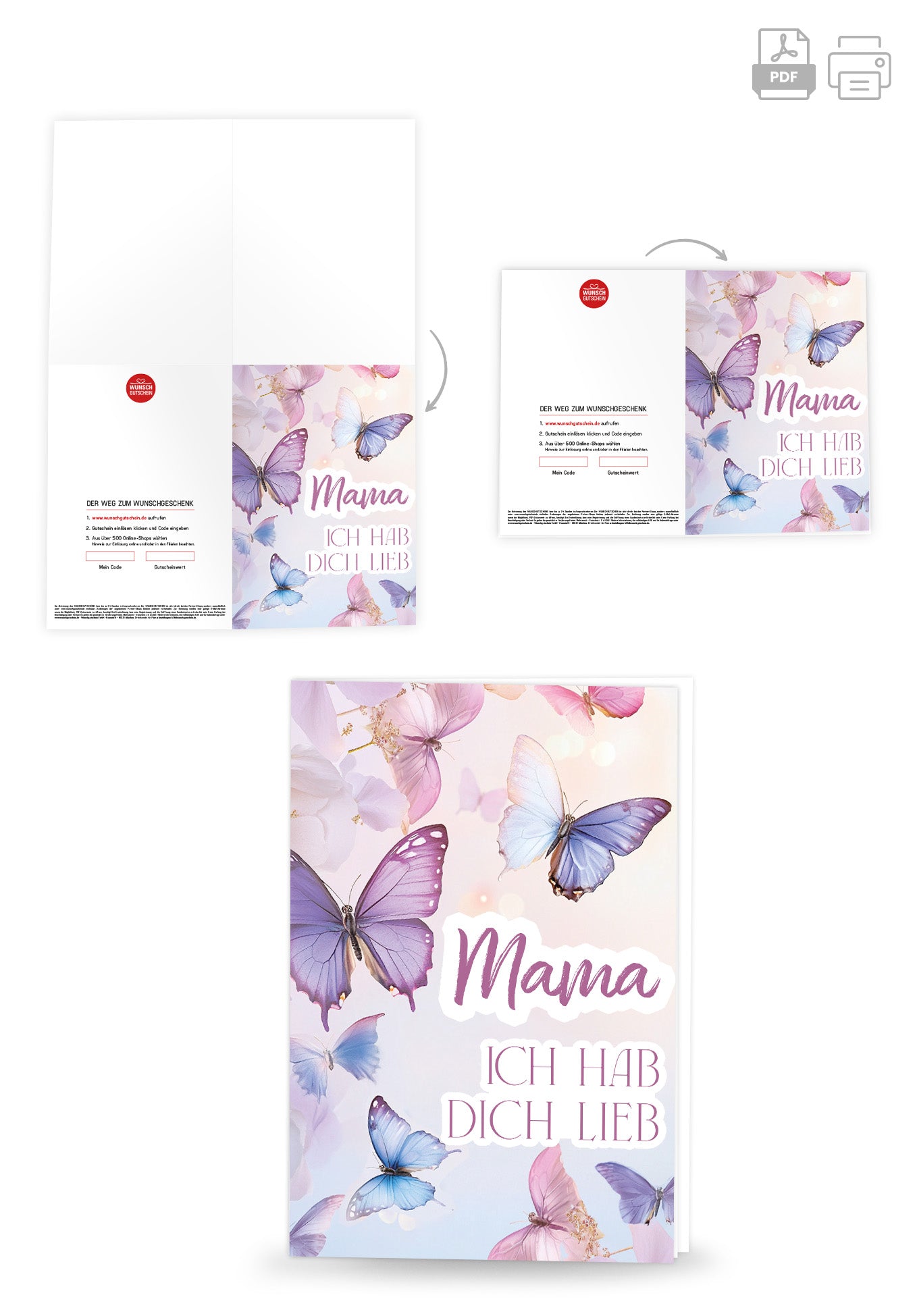 Wunschgutschein Mama hab dich lieb - Schmetterlinge Lila – Geschenkgutschein Ansicht 4