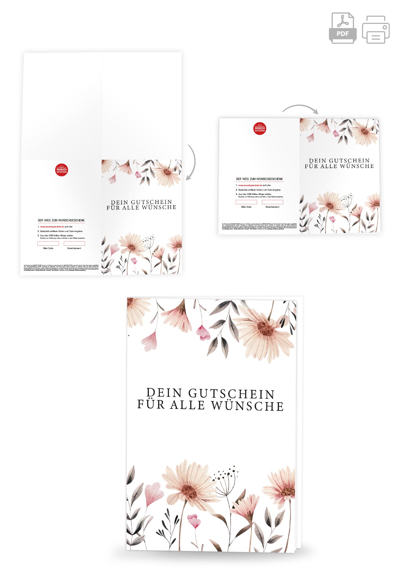 Wunschgutschein Für alle Wünsche - Blumen weiß – Geschenkgutschein Ansicht 4
