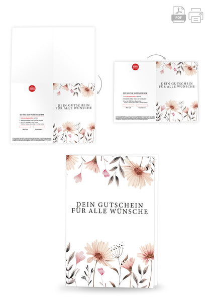Wunschgutschein Für alle Wünsche - Blumen weiß – Geschenkgutschein Ansicht 4