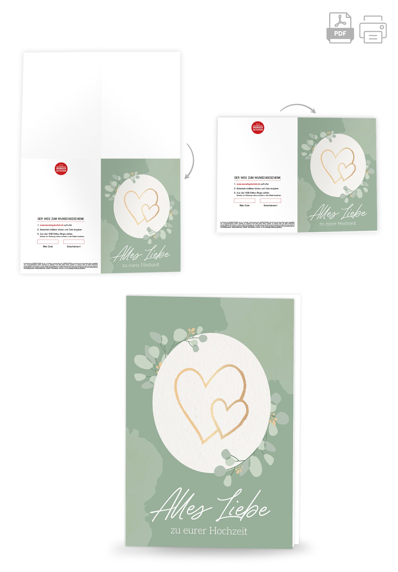 Wunschgutschein Alles Liebe zu eurer Hochzeit - Herzen Gold – Geschenkgutschein Ansicht 4