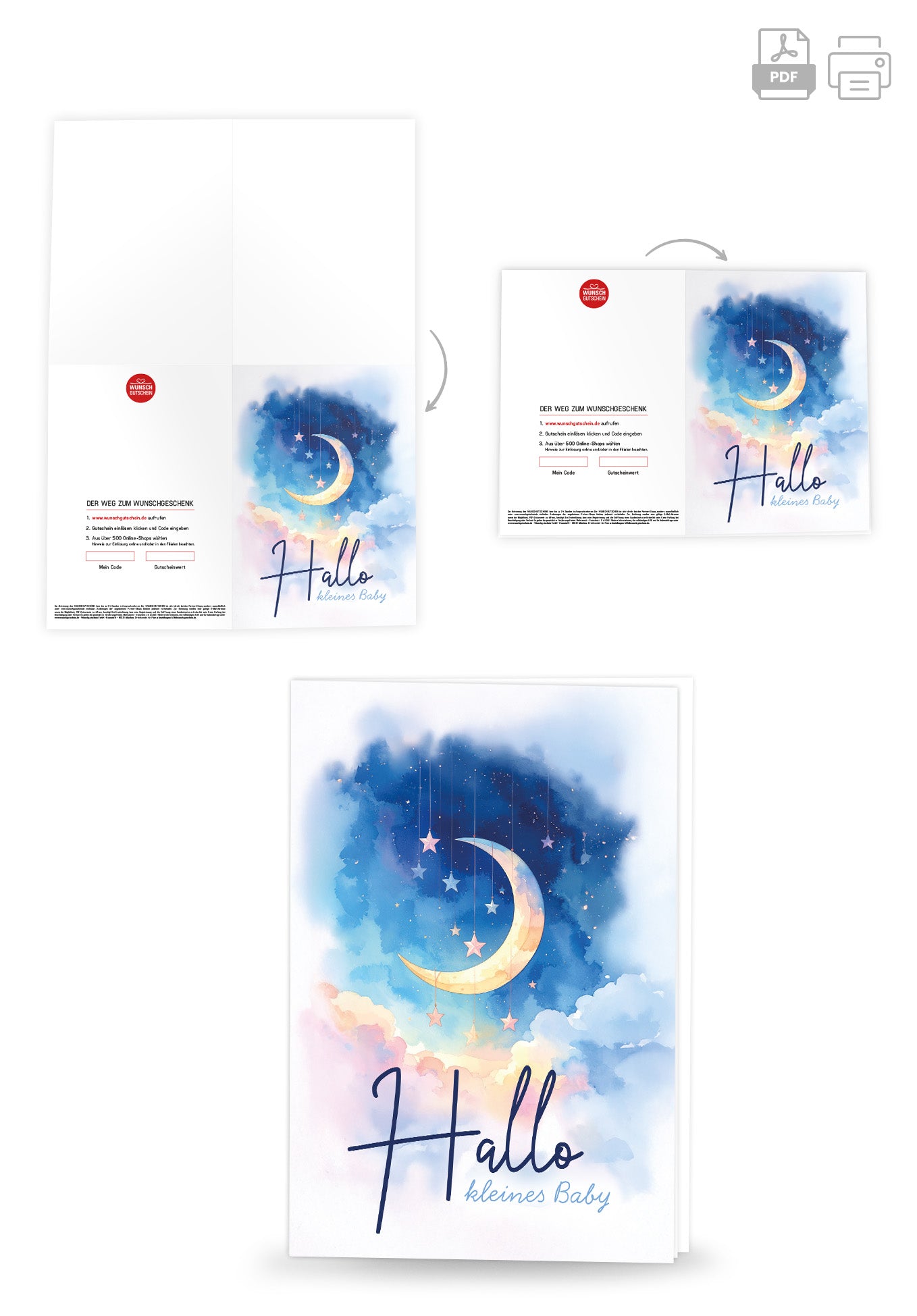 Wunschgutschein Hallo kleines Baby - Mond Sterne PDF – Geschenkgutschein Ansicht 4
