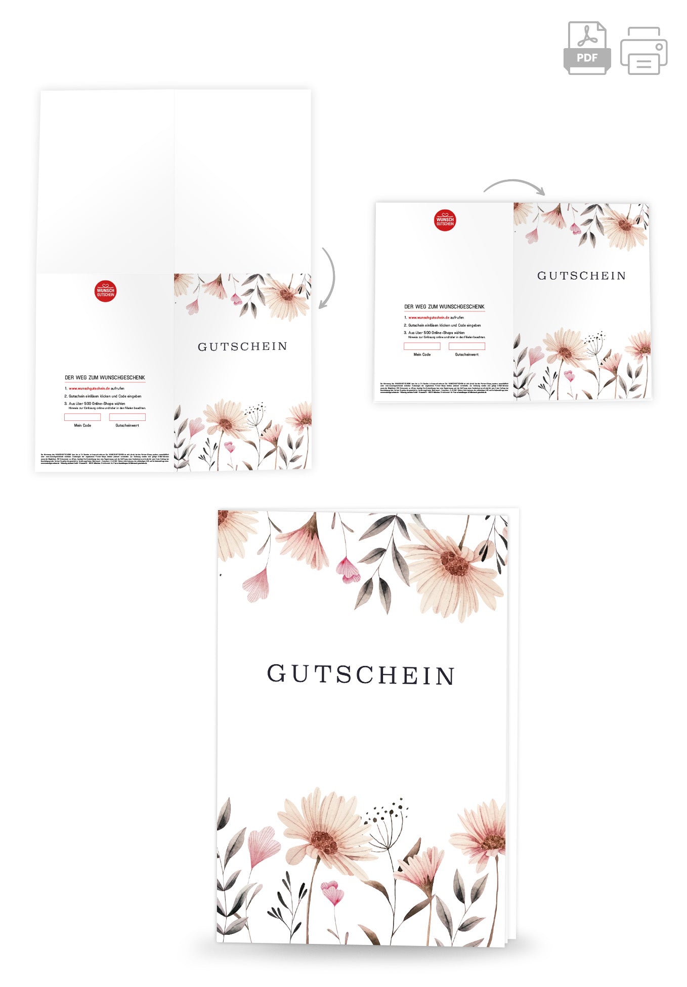 Wunschgutschein Gutschein - Blumen weiß PDF – Geschenkgutschein Ansicht 4