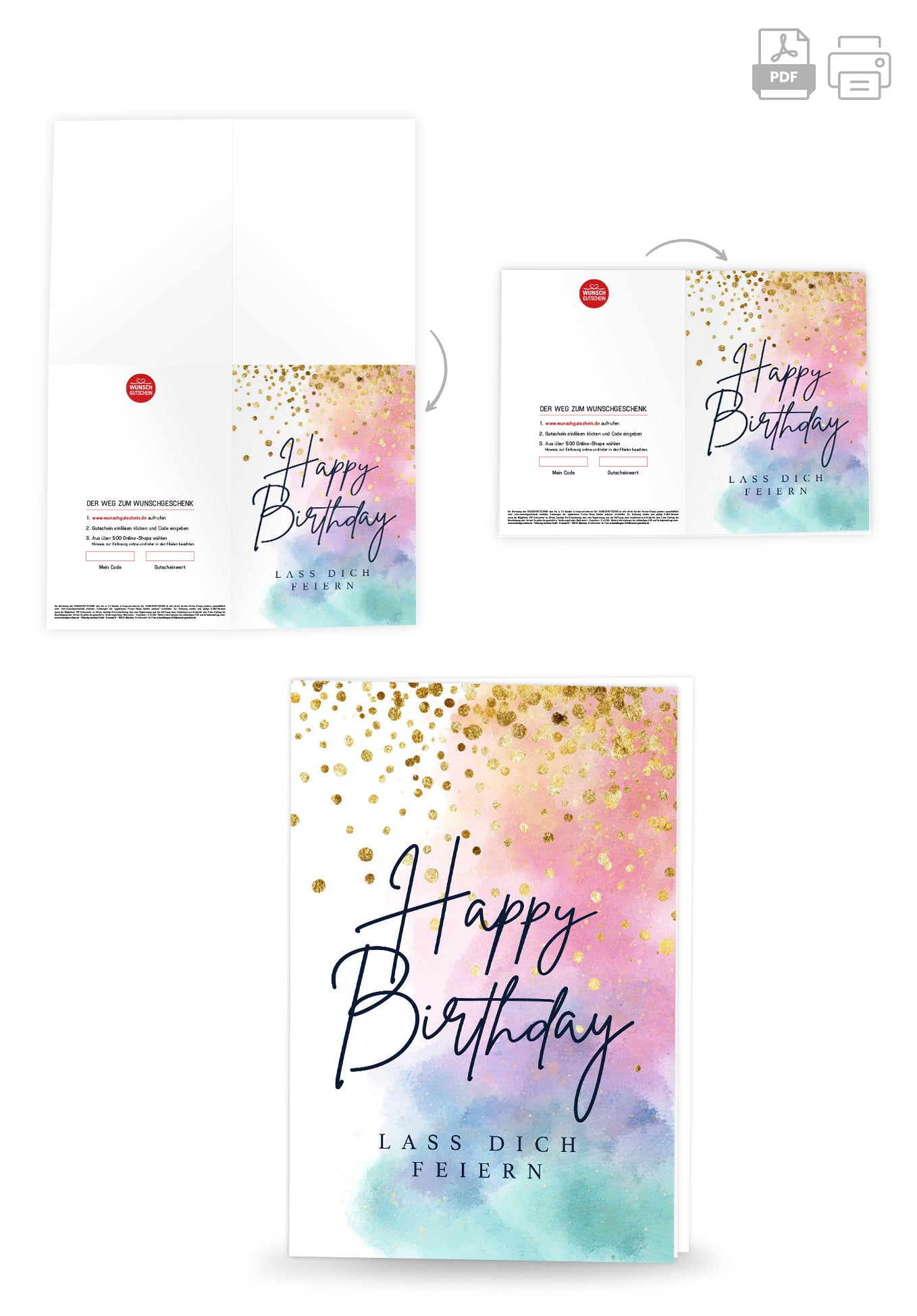 Happy Birthday - Aquarell Bunt Gold