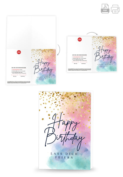 Happy Birthday - Aquarell Bunt Gold