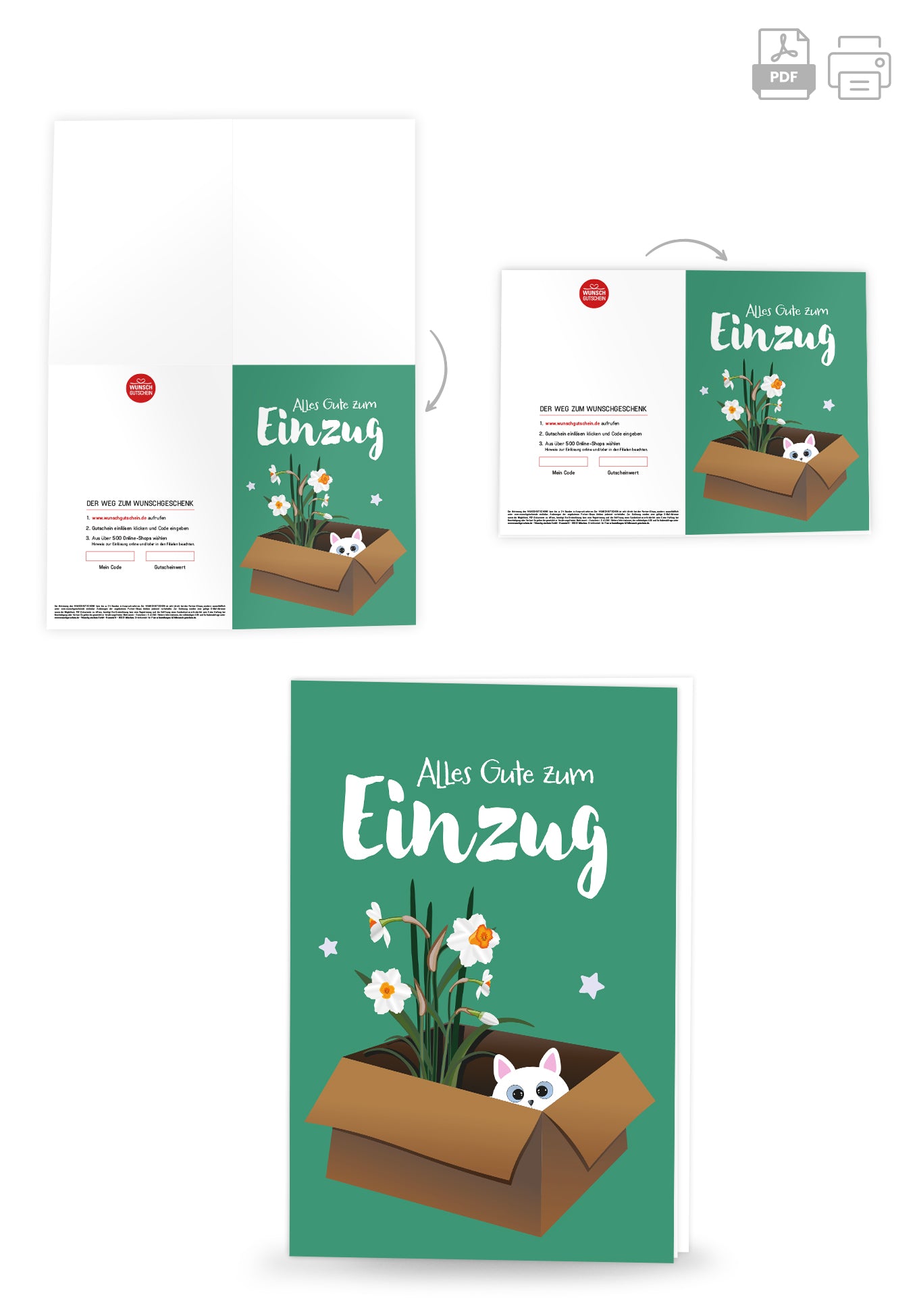 Wunschgutschein Alles Gute zum Einzug - Katze und Blume – Geschenkgutschein Ansicht 4