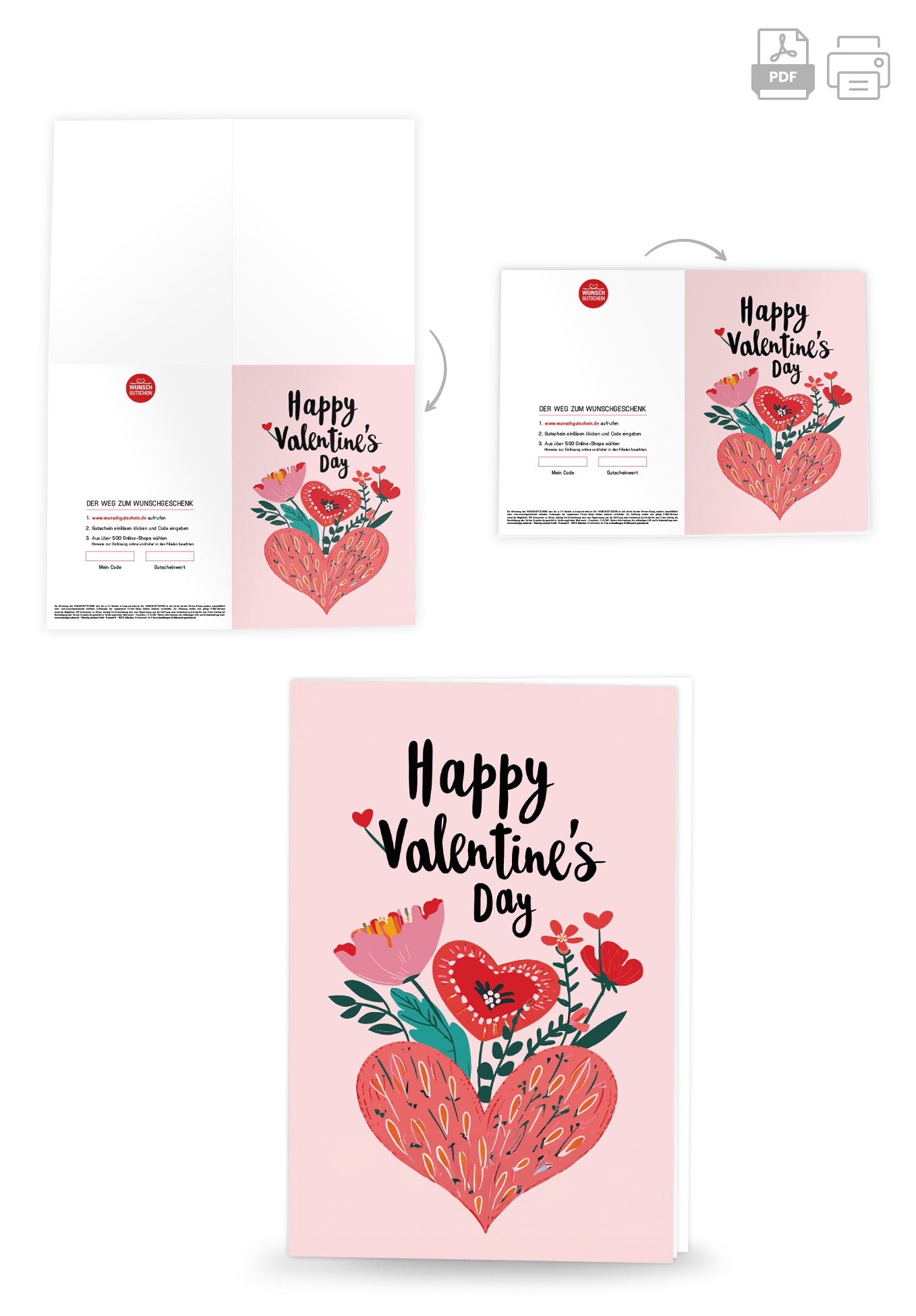 Wunschgutschein Happy Valentine's Day - Herz und Blumen – Geschenkgutschein Ansicht 8