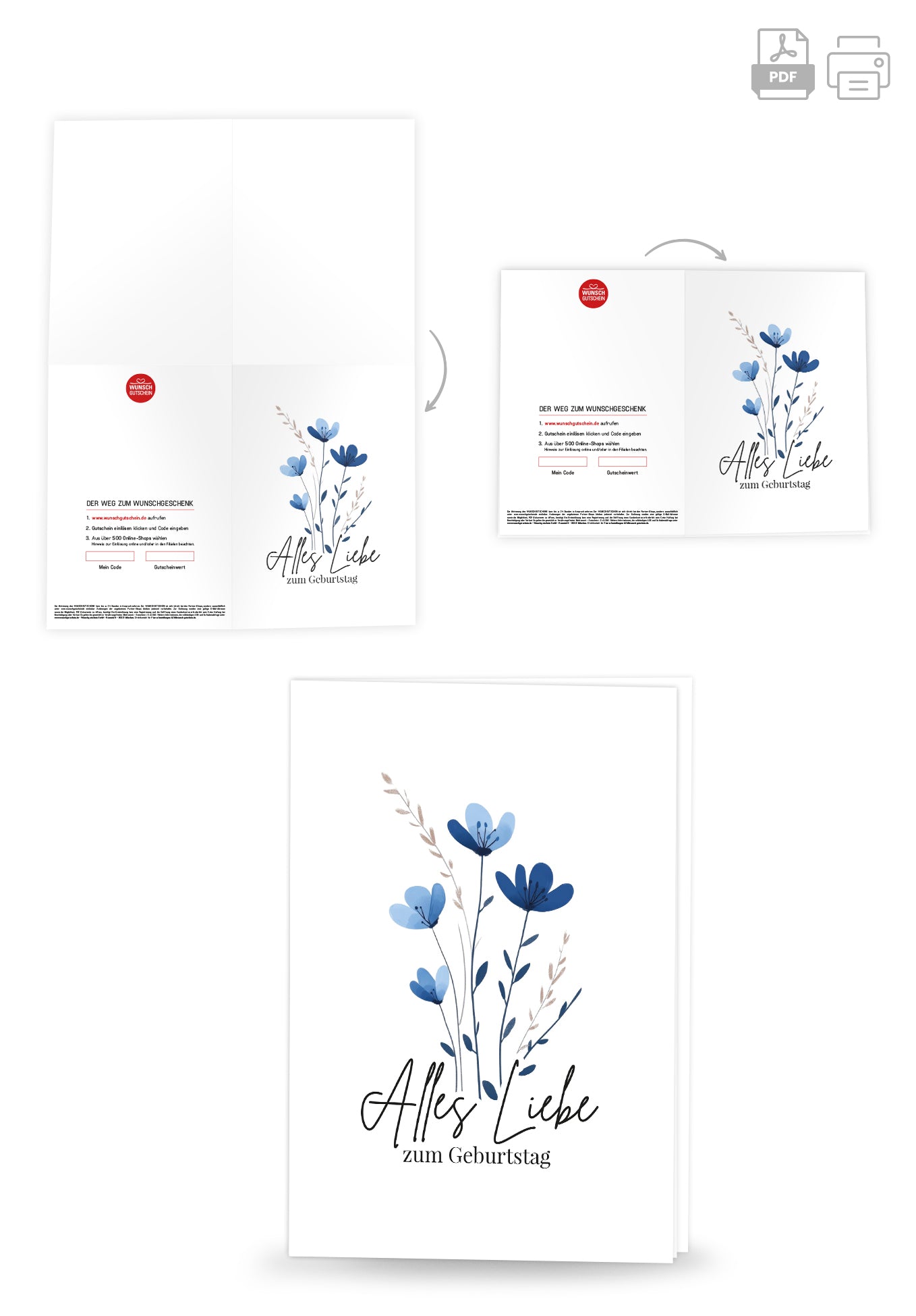 Wunschgutschein Alles Liebe zum Geburtstag - Blumen Blau – Geschenkgutschein Ansicht 4