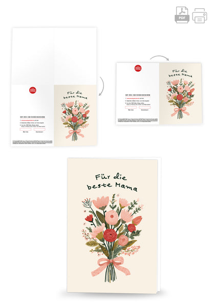 Wunschgutschein Für die beste Mama - Blumenstrauß Beige PDF – Geschenkgutschein Ansicht 4