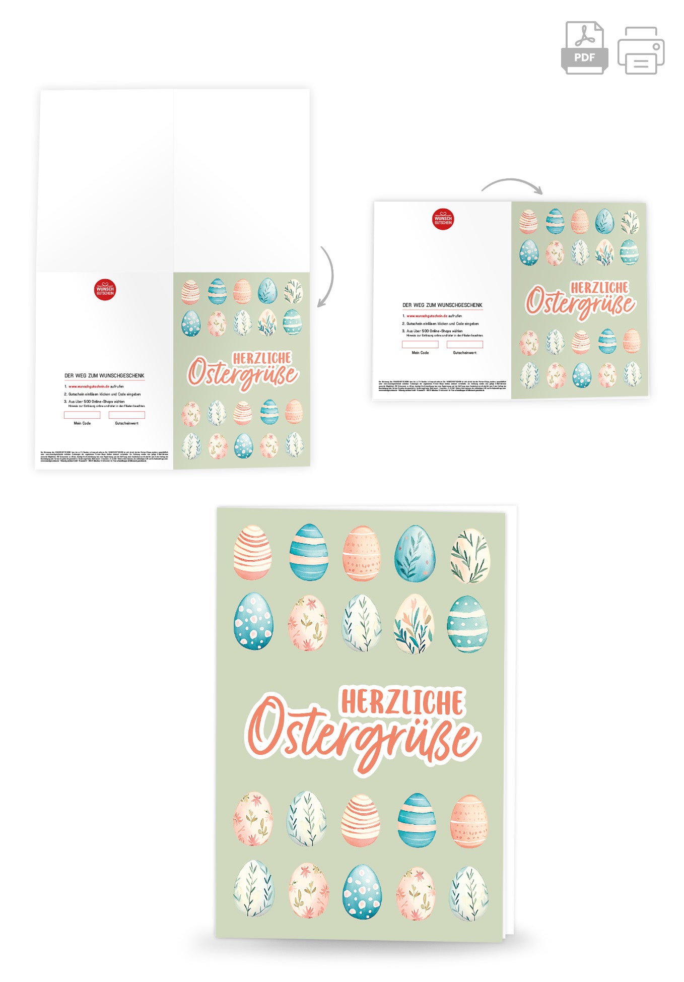 Wunschgutschein Herzliche Ostergrüße - Eiermuster Grün – Geschenkgutschein Ansicht 8