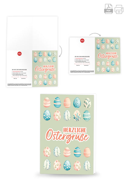Wunschgutschein Herzliche Ostergrüße - Eiermuster Grün – Geschenkgutschein Ansicht 8