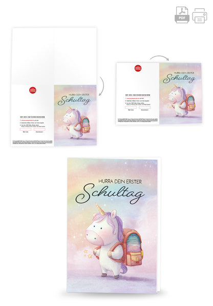 Wunschgutschein Hurra erster Schultag - Einhorn PDF – Geschenkgutschein Ansicht 4