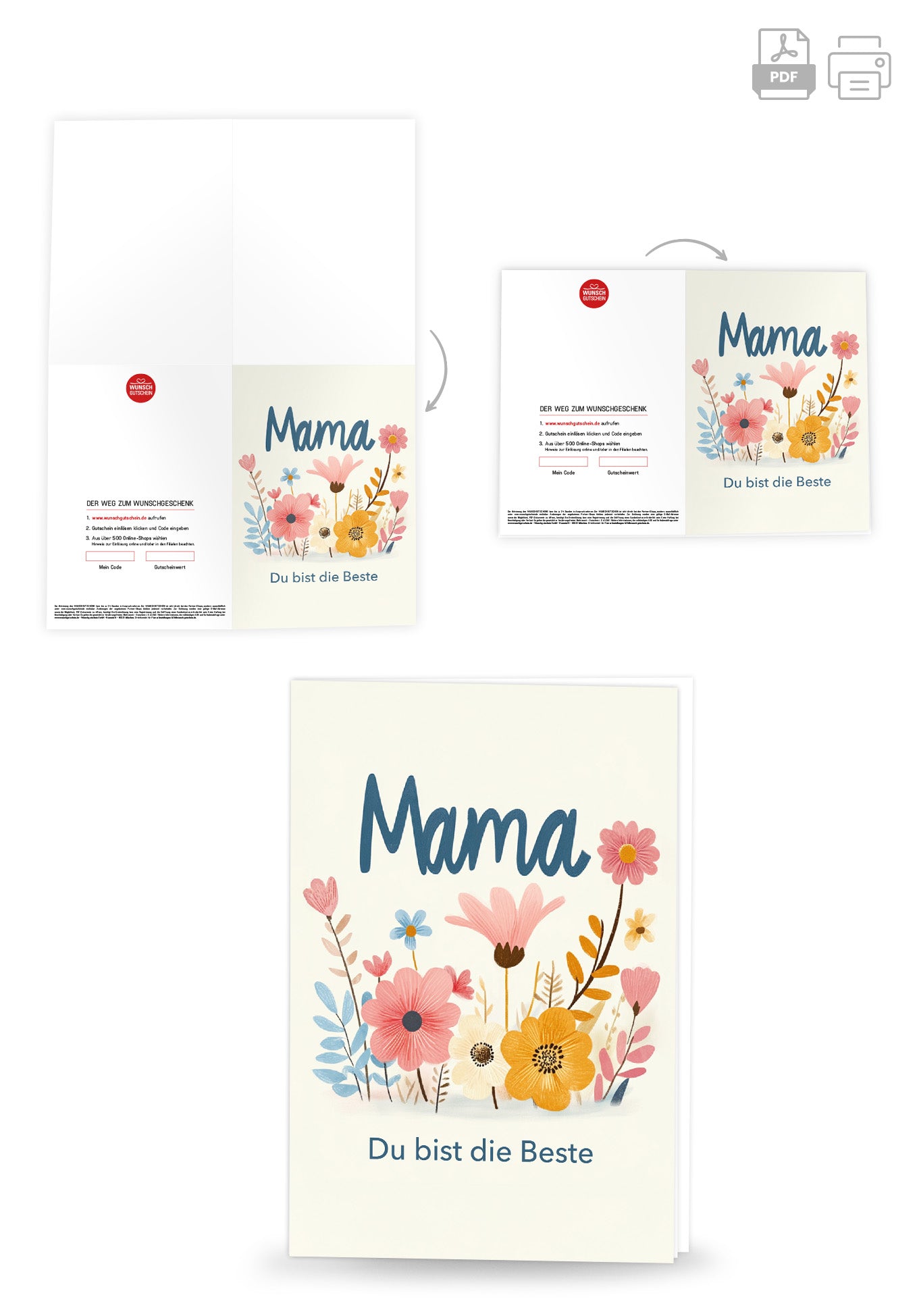 Wunschgutschein Mama du bist die Beste - Blumen Bunt – Geschenkgutschein Ansicht 4