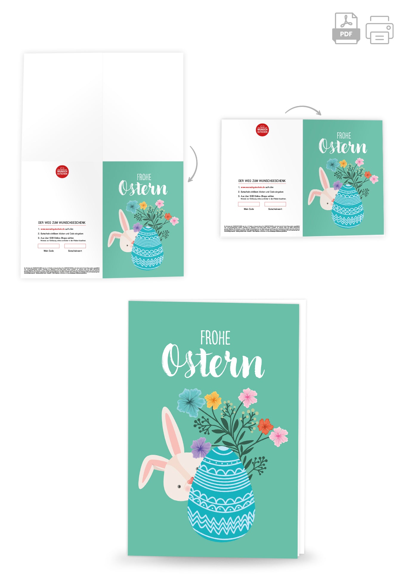 Wunschgutschein Frohe Ostern - Hase mit Ei Türkis – Geschenkgutschein Ansicht 4