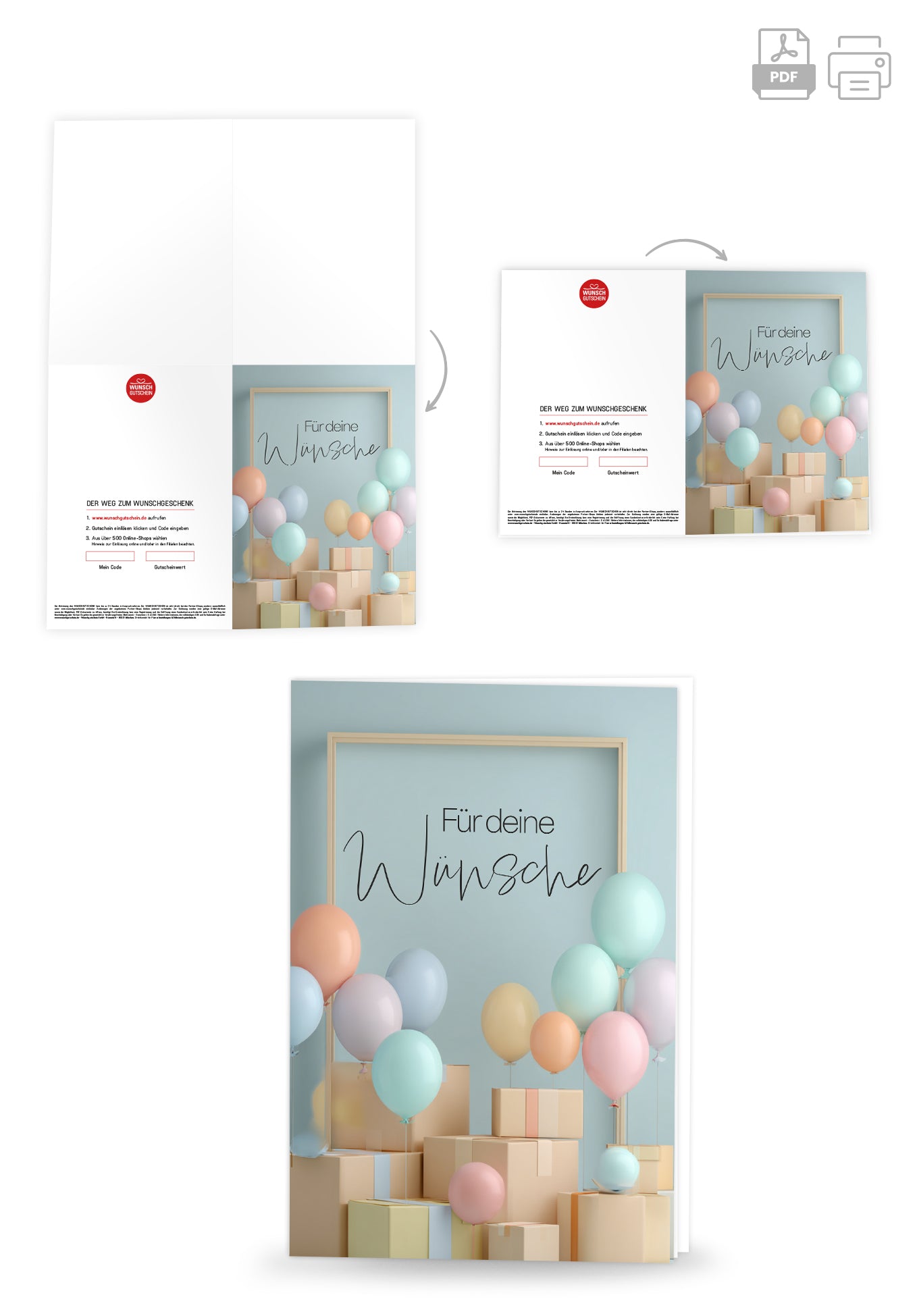Wunschgutschein Für deine Wünsche - Kartons und Ballons – Geschenkgutschein Ansicht 4
