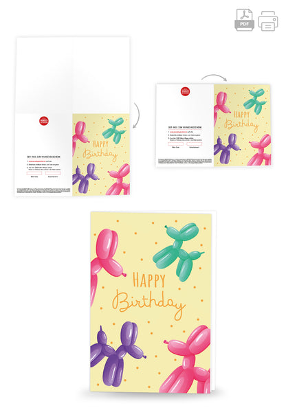 Wunschgutschein Happy Birthday - Ballonhunde Gelb PDF – Geschenkgutschein Ansicht 4