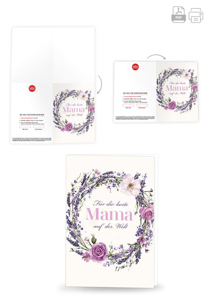 Wunschgutschein Für die beste Mama - Blumenkranz Lila – Geschenkgutschein Ansicht 4