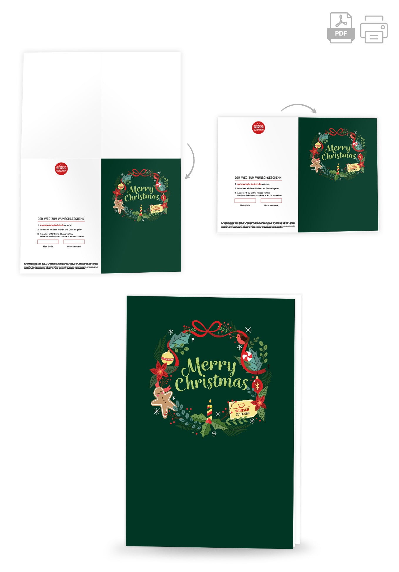 Wunschgutschein Merry Christmas - Kranz Grün PDF – Geschenkgutschein Ansicht 4