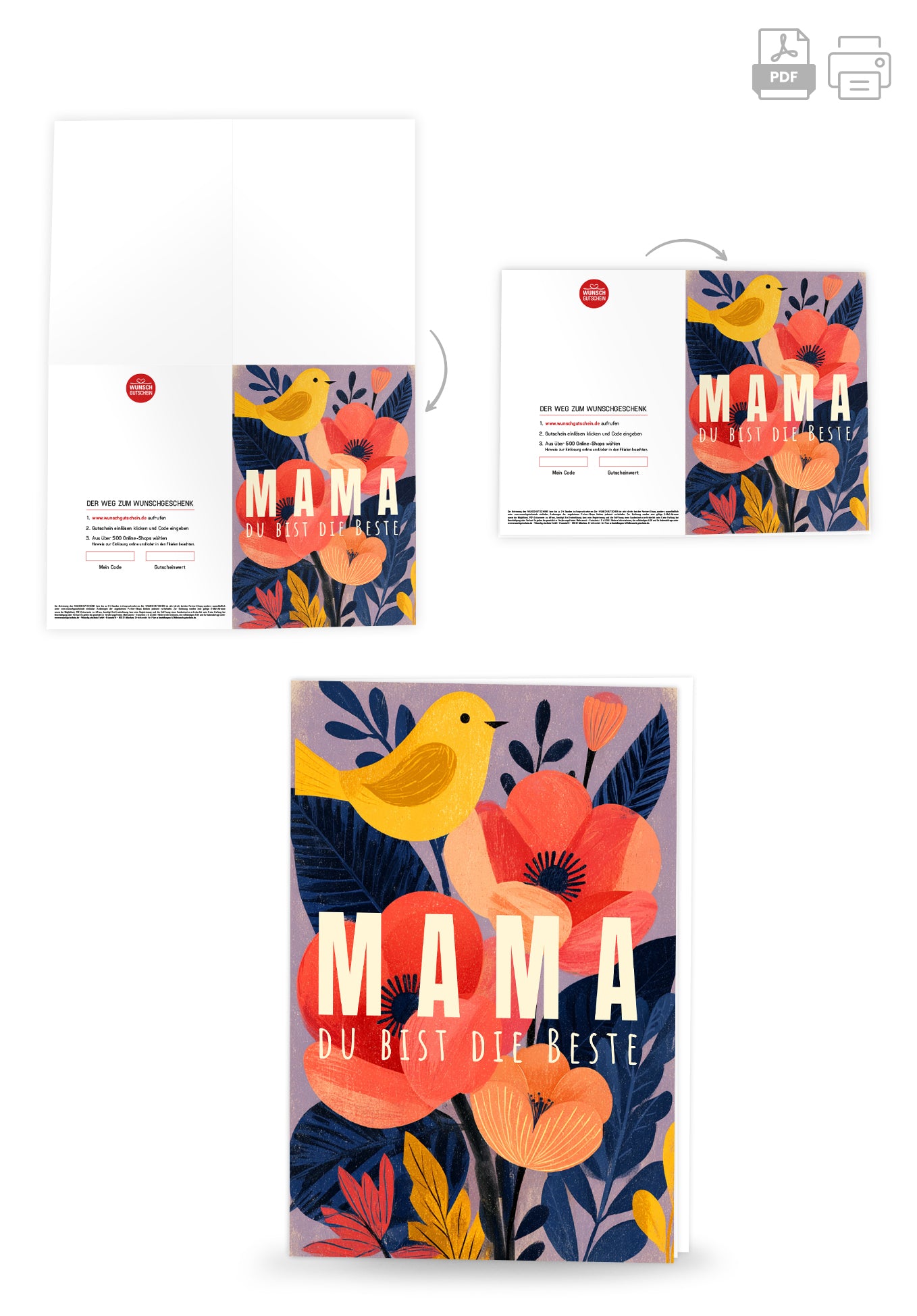Wunschgutschein Mama du bist die Beste - Mohnblumen PDF – Geschenkgutschein Ansicht 4