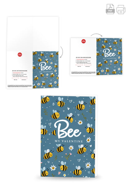 Wunschgutschein Bee my Valentine - Bienenmuster Blau PDF – Geschenkgutschein Ansicht 4
