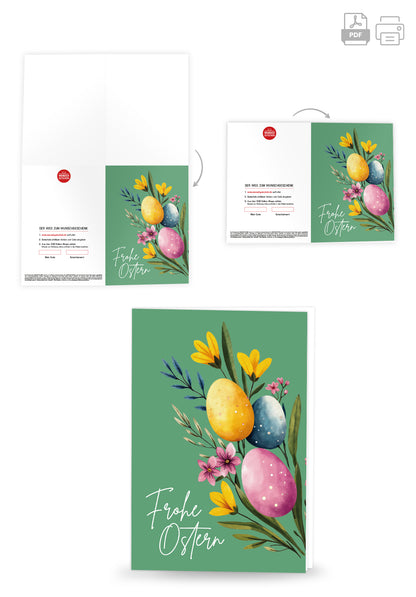 Wunschgutschein Frohe Ostern - Eier und Blumen Grün PDF – Geschenkgutschein Ansicht 4