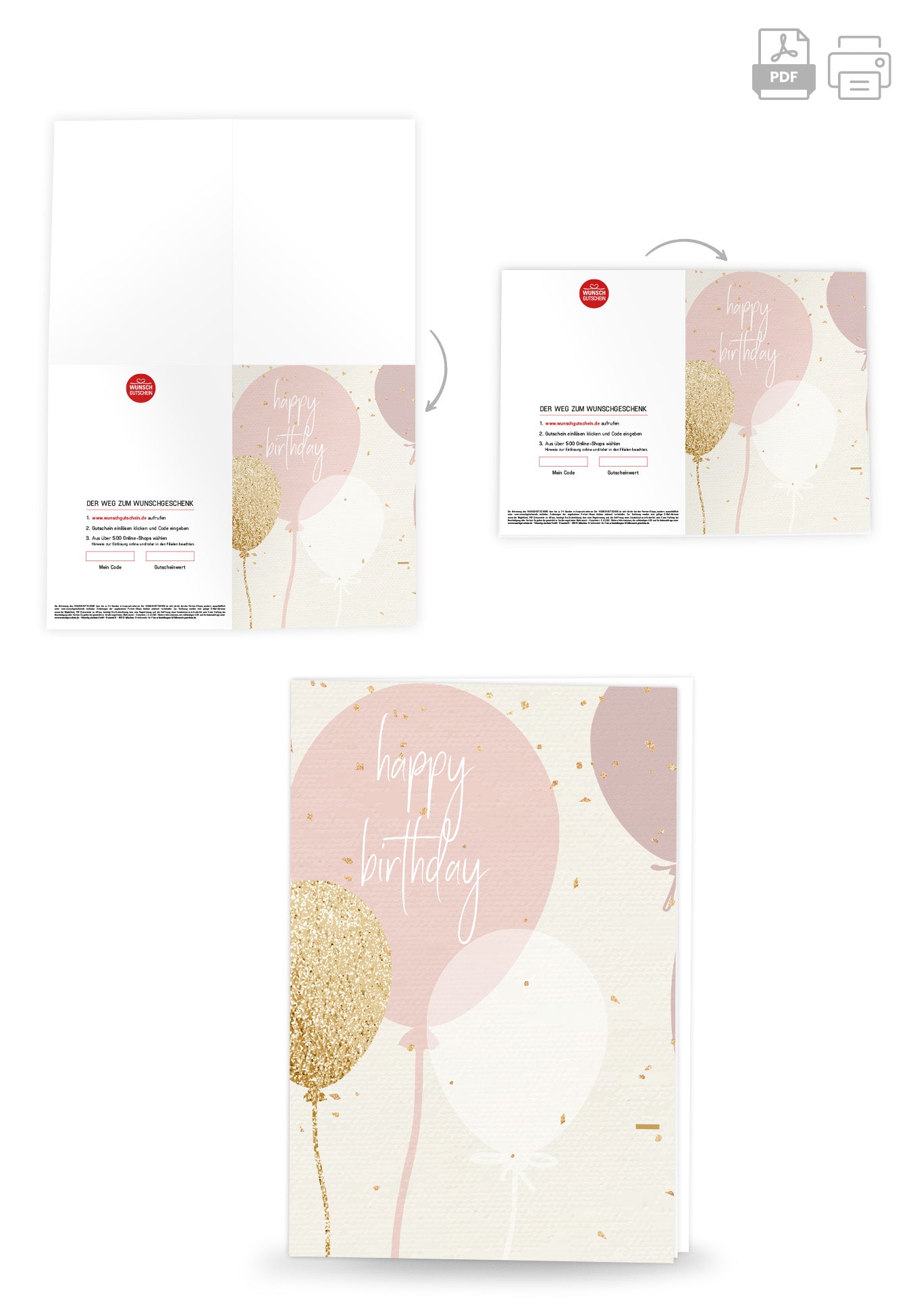 Wunschgutschein Happy Birthday - Ballons Rosa – Geschenkgutschein Ansicht 4