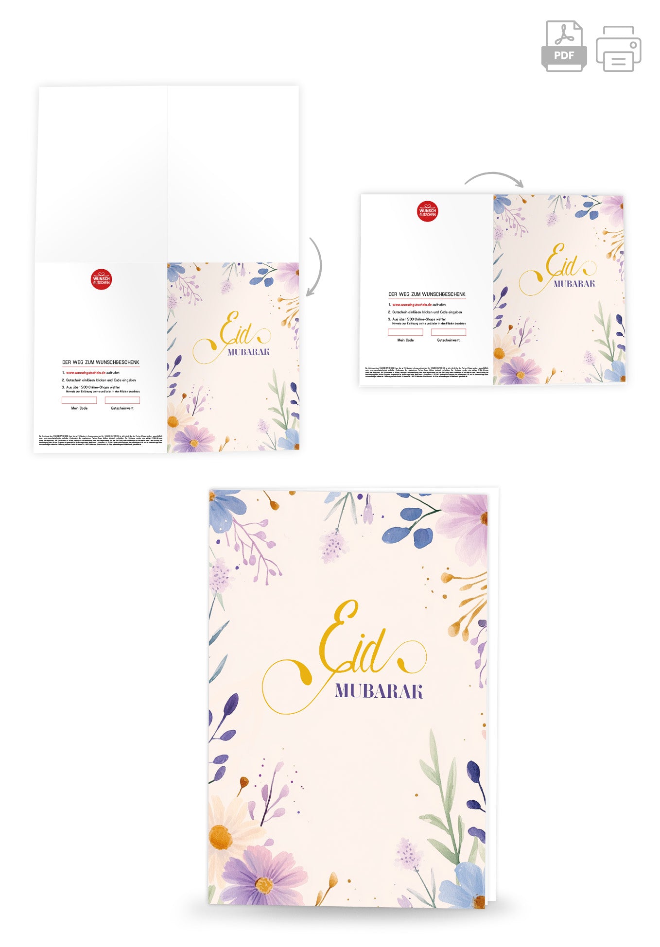 Wunschgutschein Eid Mubarak - Aquarellblumen Beige – Geschenkgutschein Ansicht 4