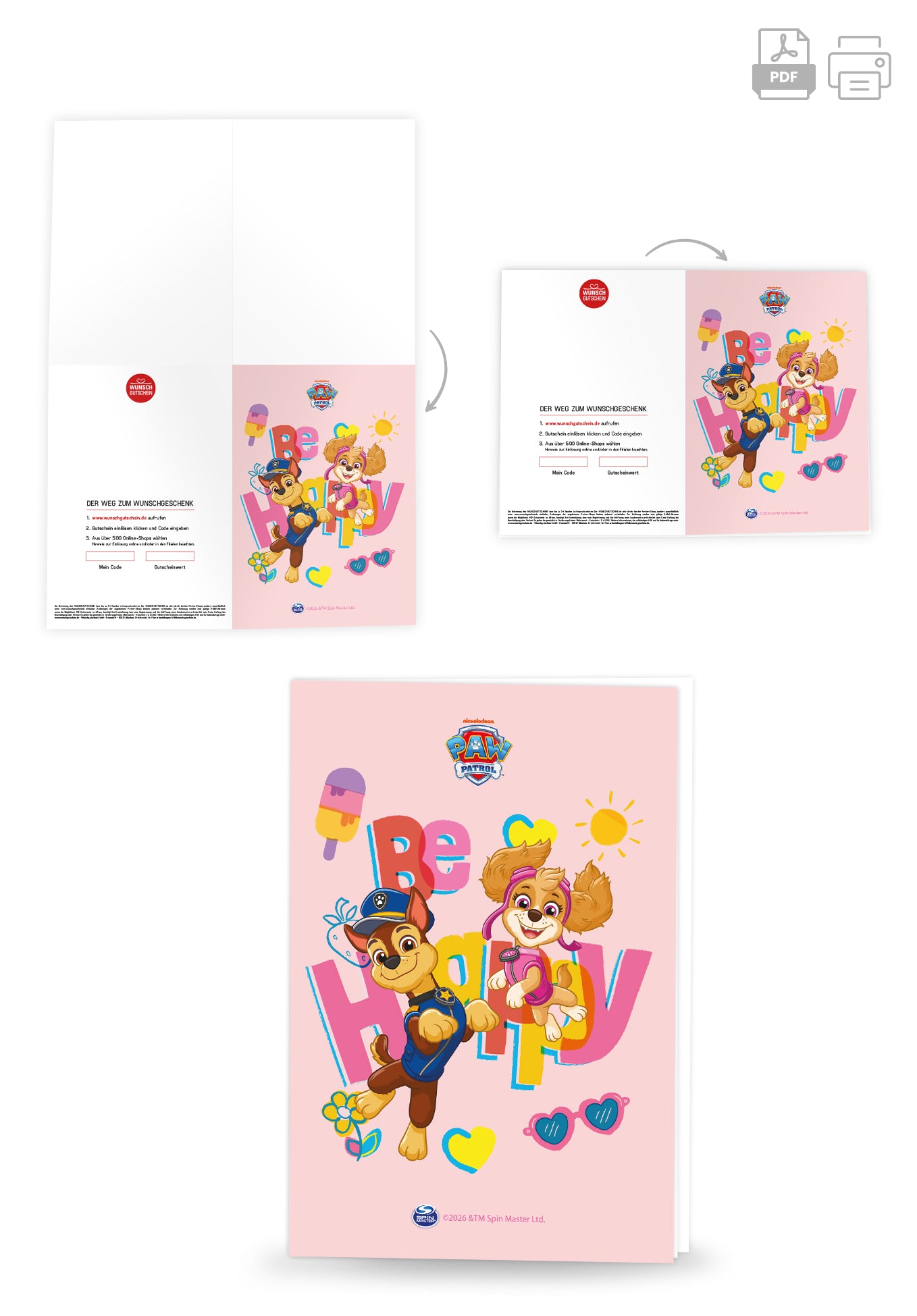 Wunschgutschein Paw Patrol - Be Happy - Pastelpink Sommer PDF – Geschenkgutschein Ansicht 4