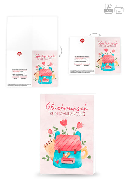 Wunschgutschein Glückwunsch Schulanfang - Rucksack mit Blumen PDF – Geschenkgutschein Ansicht 4