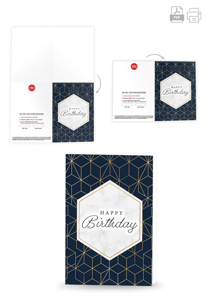 Wunschgutschein Happy Birthday - Muster Blau Gold PDF – Geschenkgutschein Ansicht 4
