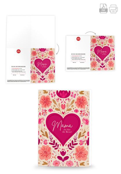 Wunschgutschein Mama du bist die Beste - Herz Blumenmuster – Geschenkgutschein Ansicht 4