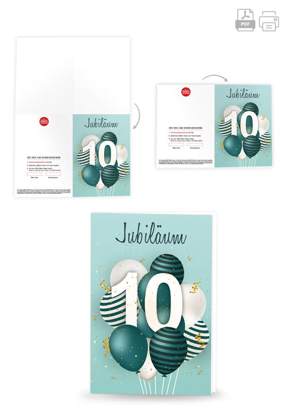 Wunschgutschein 10 Jahre Jubiläum - Ballons Grün PDF – Geschenkgutschein Ansicht 3