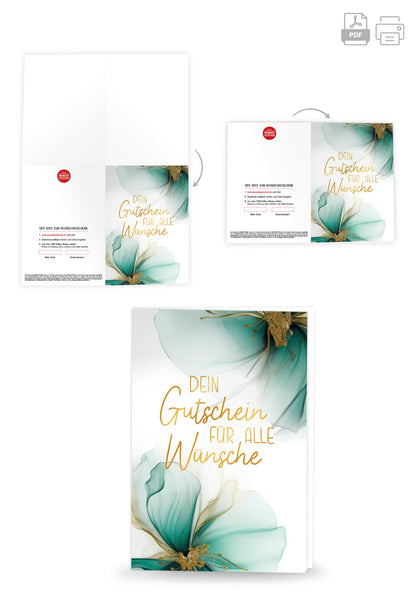 Wunschgutschein Für alle Wünsche - Blumen Grün Gold – Geschenkgutschein Ansicht 4