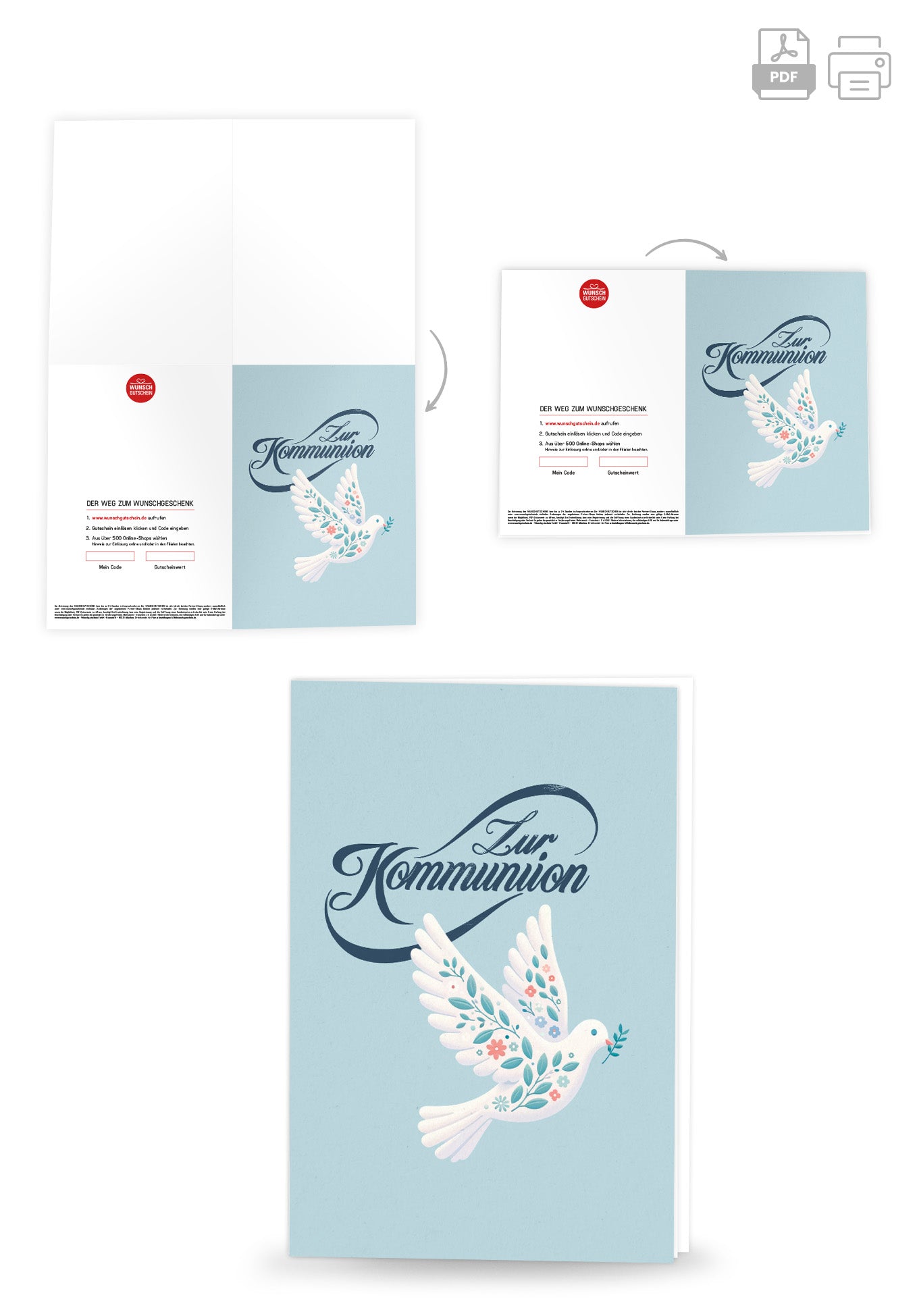 Wunschgutschein Zur Kommunion - Friedenstaube PDF – Geschenkgutschein Ansicht 4