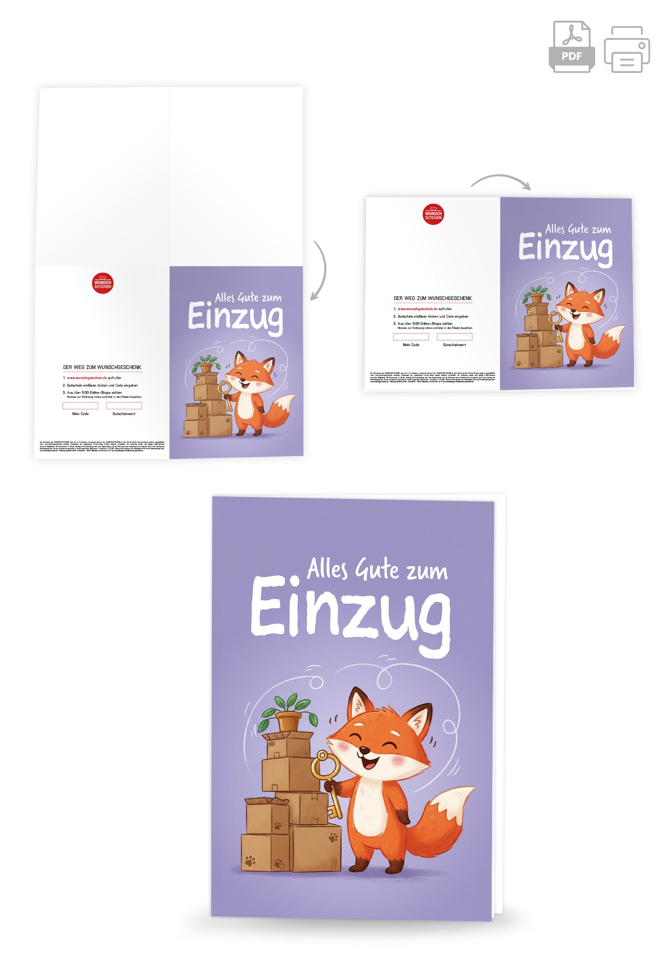 Wunschgutschein Alles Gute zum Einzug - Fuchs Lila – Geschenkgutschein Ansicht 4