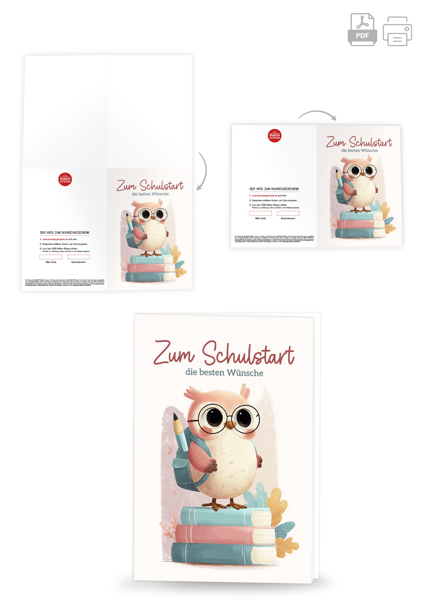 Wunschgutschein Zum Schulstart - Eule PDF – Geschenkgutschein Ansicht 4