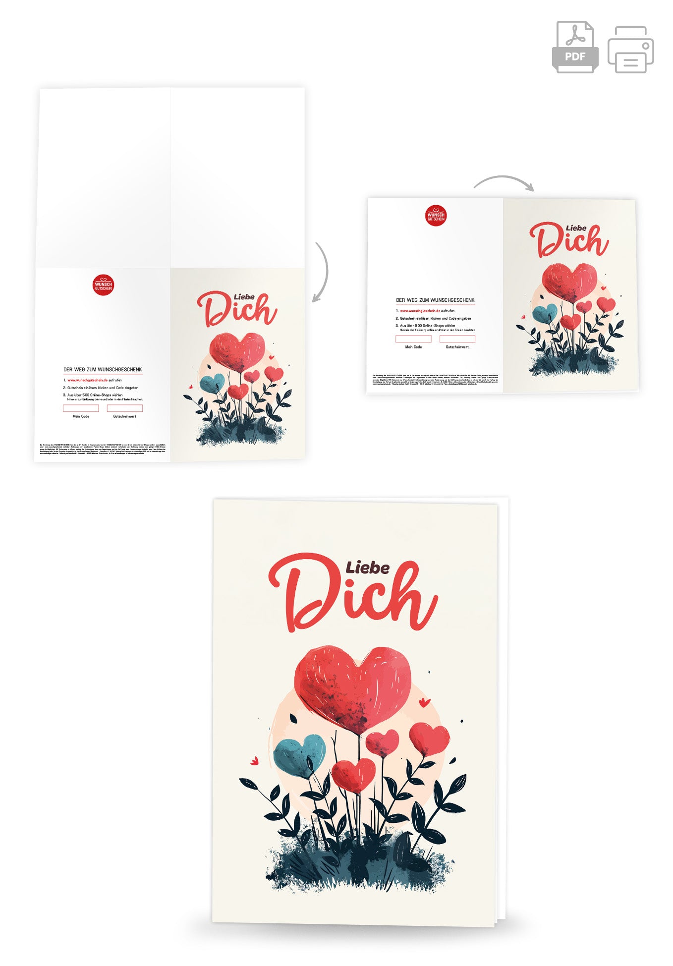 Wunschgutschein Liebe Dich - Herzblumen – Geschenkgutschein Ansicht 4