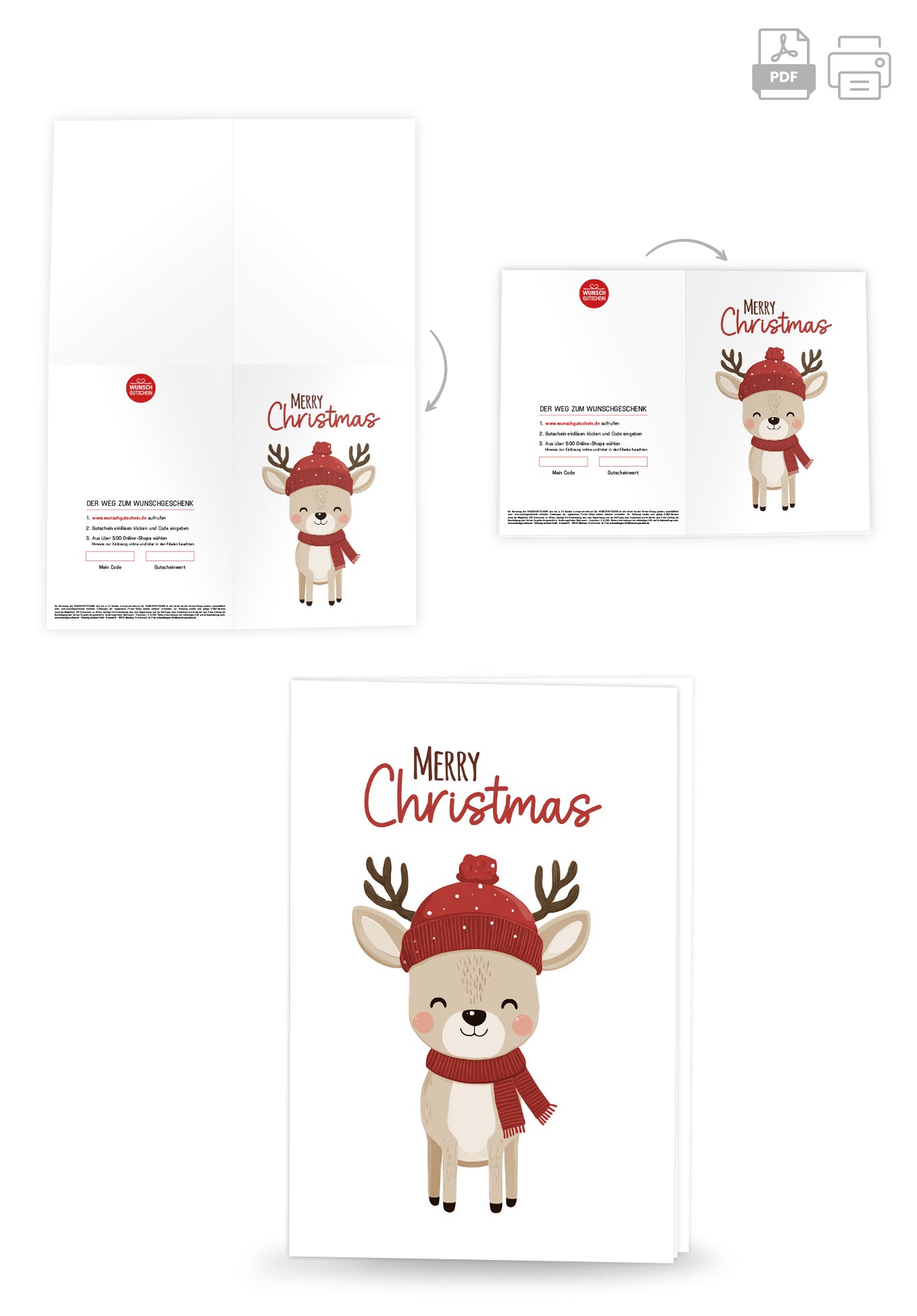 Wunschgutschein Merry Christmas - Rentier mit Mütze PDF – Geschenkgutschein Ansicht 4