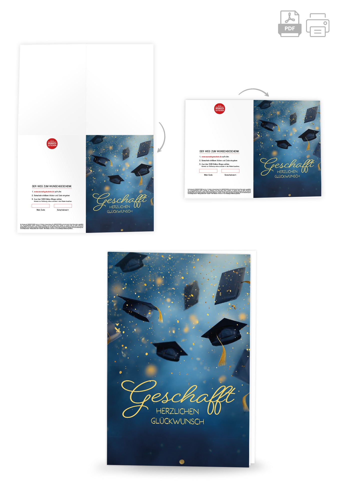 Wunschgutschein Geschafft - Hüte Blau Gold – Geschenkgutschein Ansicht 4