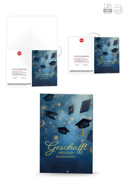 Wunschgutschein Geschafft - Hüte Blau Gold – Geschenkgutschein Ansicht 4